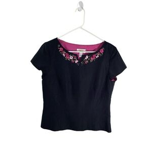 Talbots Linen Blend Floral Embroidered Casual Top Lined